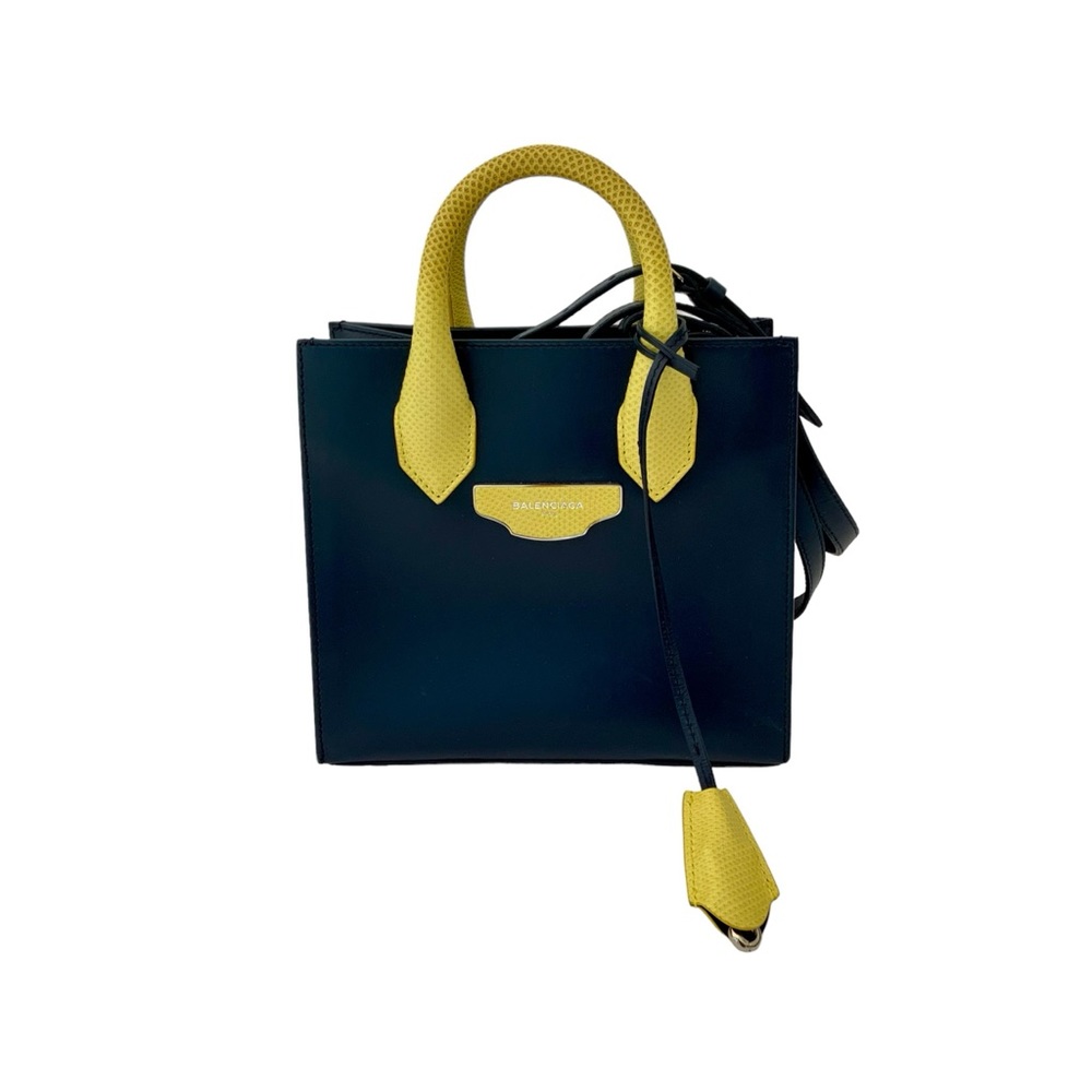 BALENCIAGA Calfskin All Afternoon Mini Tote Bag Blue Citrus Yellow